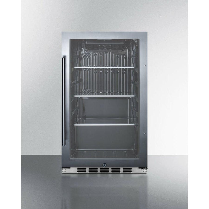 Summit 19 in. Shallow Depth Indoor/Outdoor Beverage Cooler with 3.13 cu. ft. Capacity Lock, 3 Shelves , Adjustable Glass Shelves, LED Lighting, Factory Installed Lock, CFC Free, Commercially Approved, Automatic Defrost - SPR488BOS