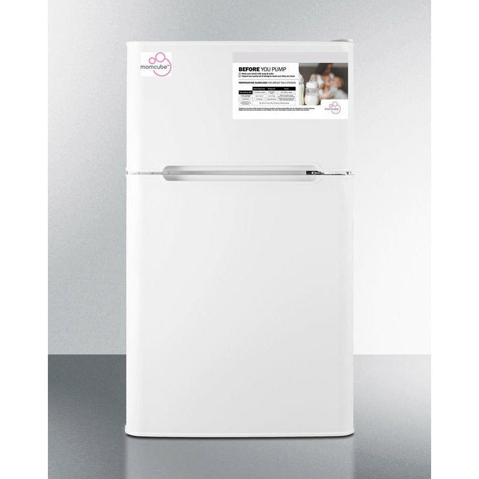 Summit 19 in. Wide MOMCUBE™ Refrigerator-Freezer with 3.2 cu. ft. Capacity, Glass Right Hinge with Reversible Doors, Crisper Drawer, Cycle Defrost, Energy Star Certified, CFC Free, MOMCUBE, Breast Milk Storage in White - CP34WMC