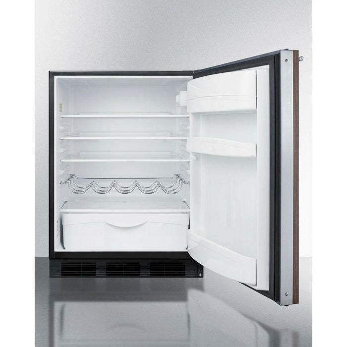 Summit 24 in. Compact Refrigerator with 5.5 Cu. ft. Capacity ADA Compliant Pre-Installed Wood Door Panel Automatic Defrost - FF63BKBIWP1ADA