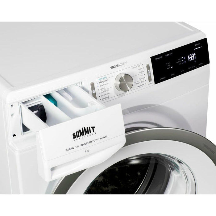 Summit 24 in. Wide 208-240V Washer with 2.3 Cu. Ft. Capacity, Slim-Fitting Design, Stainless Steel Tub, 14 Wash Settings, Delay Start, Standby Mode - SLW241W