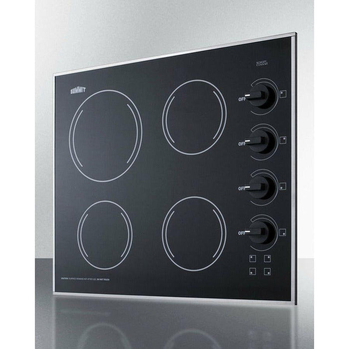 Summit 24 in. Wide 230V 4-Burner Radiant Cooktop with 4 Elements, Installs Over Oven, Schott Ceran Glass, Push-to-Turn Knobs - CR425