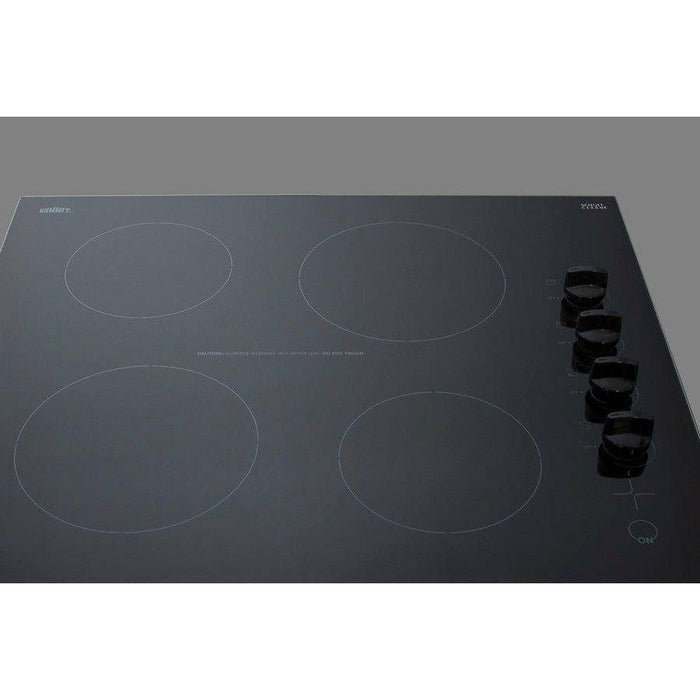 Summit 24 in. Wide 230V 4-Burner Radiant Cooktop with 4 Elements, Push-to-Turn Knobs, Schott Ceran Glass in Black - CR4B242BK