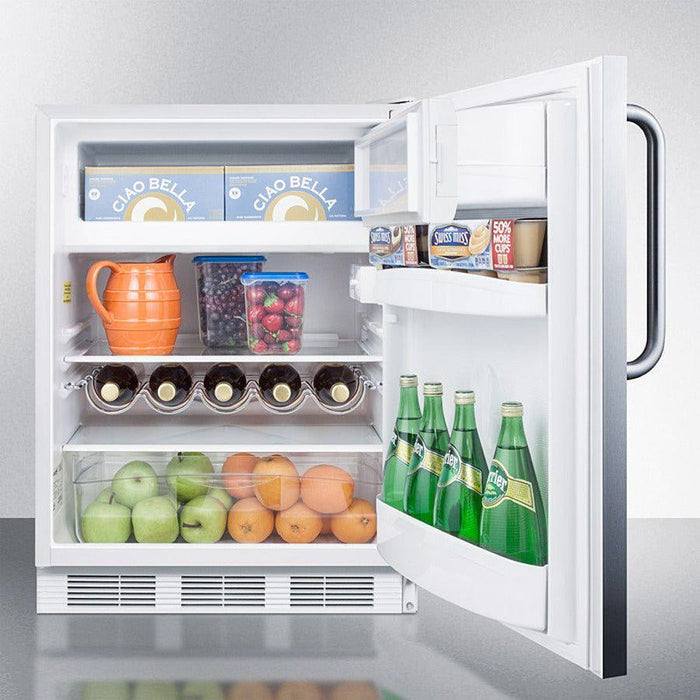 Summit 24 in. Wide Built-In Refrigerator-Freezer, ADA Compliant with 5.1 cu. ft. Capacity, 2 Glass Shelves, Right Hinge, Crisper Drawer, Cycle Defrost, Adjustable Glass Shelves, Adjustable Thermostat, CFC Free - CT661WCSSADA