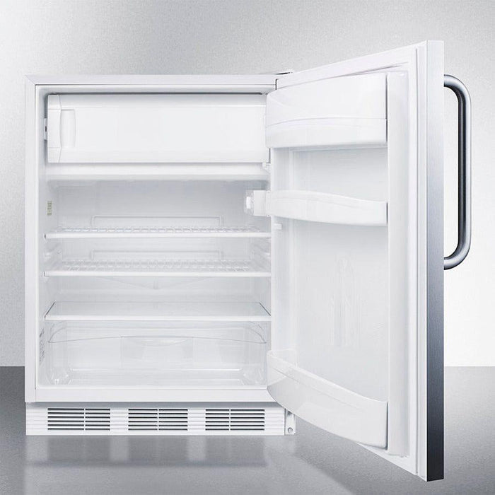 Summit 24 in. Wide Built-In Refrigerator-Freezer, ADA Compliant with 5.1 cu. ft. Capacity, 2 Wire Shelves, Right Hinge, with Door Lock, Crisper Drawer, Cycle DefrostFactory Installed Lock, Adjustable Shelves, CFC Free, Adjustable Thermostat - CT66LW