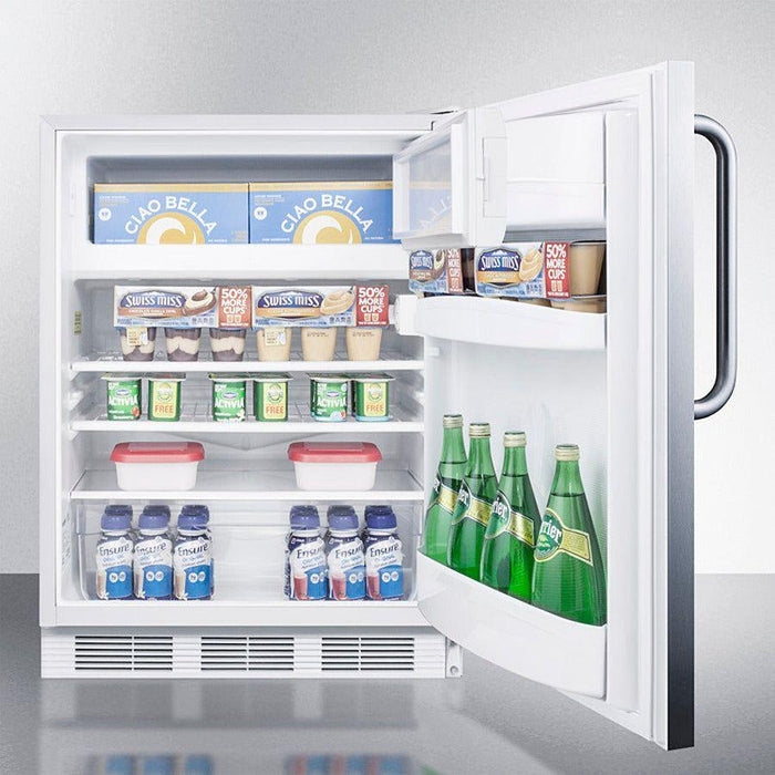 Summit 24 in. Wide Built-In Refrigerator-Freezer, ADA Compliant with 5.1 cu. ft. Capacity, 2 Wire Shelves, Right Hinge, with Door Lock, Crisper Drawer, Cycle DefrostFactory Installed Lock, Adjustable Shelves, CFC Free, Adjustable Thermostat - CT66LW