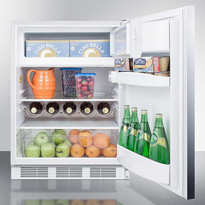 Summit 24 in. Wide Built-In Refrigerator-Freezer with 5.1 cu. ft. Capacity, 2 Glass Shelves, Crisper Drawer, Cycle Defrost, ADA Compliant, Adjustable Glass Shelves - CT661WBISSH