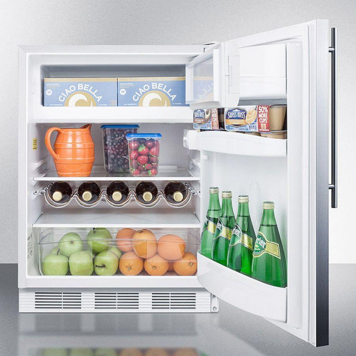 Summit 24 in. Wide Built-In Refrigerator-Freezer with 5.1 cu. ft. Capacity, 2 Glass Shelves, Crisper Drawer, Cycle Defrost, ADA Compliant, Adjustable Glass Shelves - CT661WBISSH