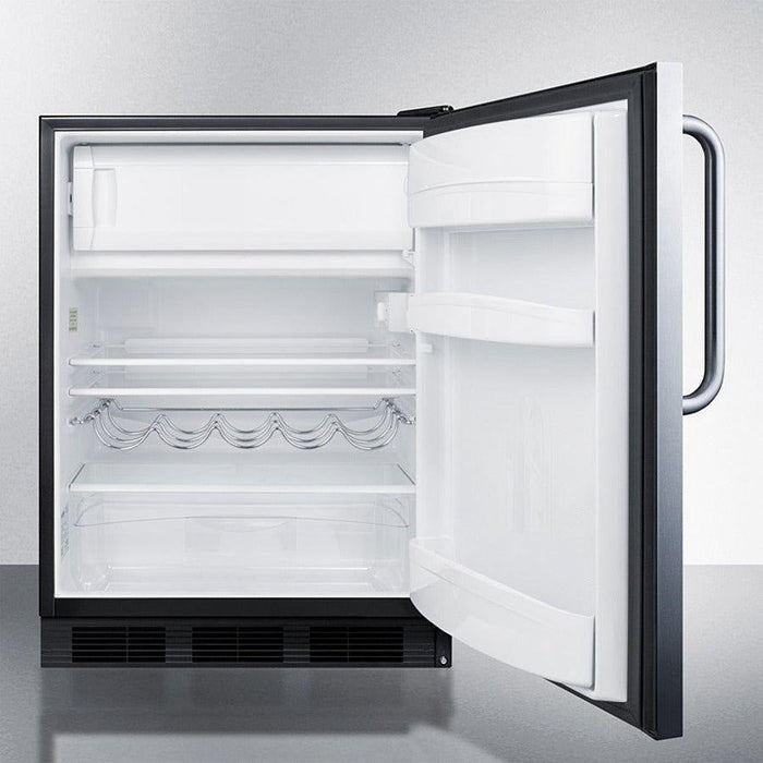 Summit 24 in. Wide Built-In Refrigerator-Freezer with 5.1 cu. ft. Capacity, 2 Glass Shelves, Right Hinge, Crisper Drawer, Cycle Defrost, Adjustable Glass Shelves, Adjustable Thermostat - CT663BKCSS