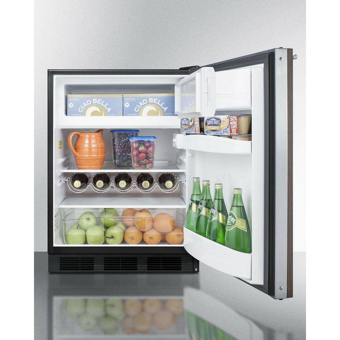 Summit 24 in. Wide Built-In Refrigerator-Freezer With Wood Panel Door with 5.1 cu. ft. Capacity, 2 Glass Shelves, Crisper Drawer, Cycle Defrost, Adjustable Glass Shelves, Adjustable Thermostat, CFC Free, Wine Shelf - CT663BKBIWP1