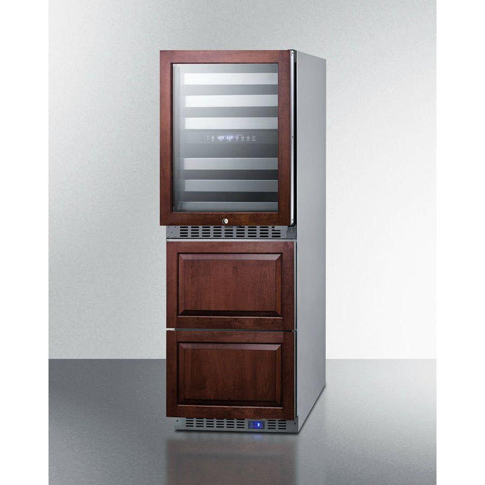 Summit 24 in. Wide Combination Dual-Zone Wine Cellar and 2-Drawer All-Freezer (Panels Not Included) with Right Hinge, Sabbath Mode, CFC Free, Automatic Defrost, Double Pane Tempered Glass Door - SWCDAF24