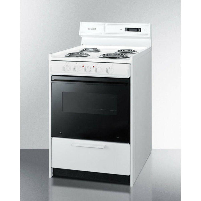 Summit 24 in. Wide Electric Coil Top Range with 4 Coil Elements, 2.92 cu. ft. Total Oven Capacity, Viewing Window, Storage Drawer - WEM630