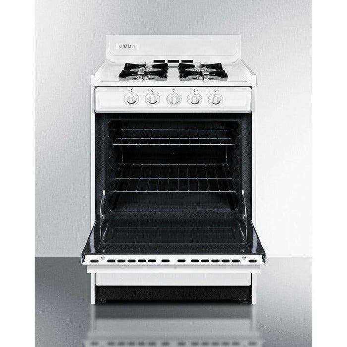 Summit 24 in. Wide Gas Range with 4 Open Burners, 2.92 cu ft Oven, Broiler Drawer, Electronic Ignition, Porcelain Construction - WNM610