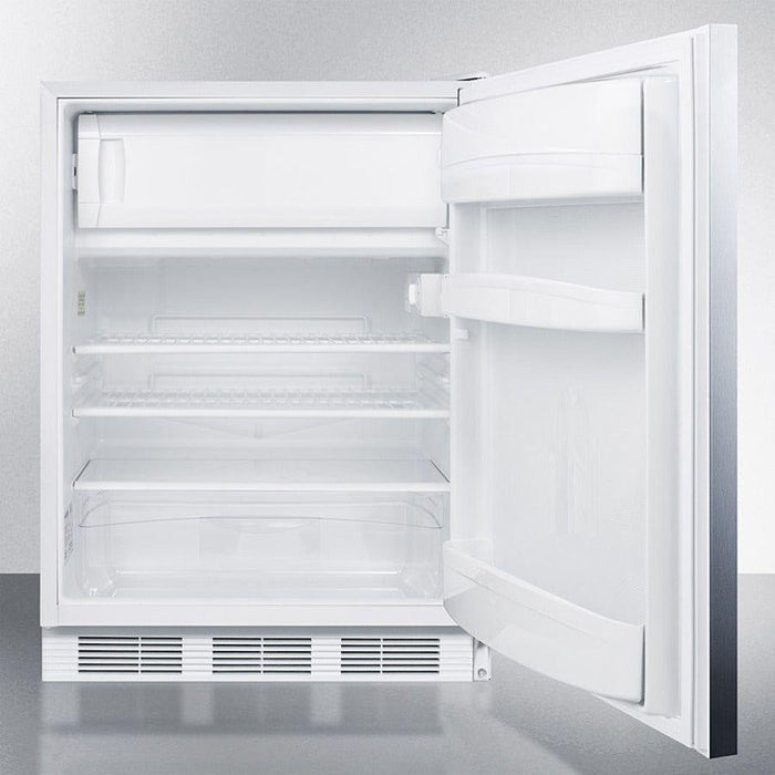 Summit 24 in. Wide Refrigerator-Freezer, ADA Compliant with 5.1 cu. ft. Capacity, 2 Glass Shelves, Right Hinge with Reversible Doors, Crisper Drawer, Cycle Defrost, ADA Compliant, Adjustable Glass Shelves, Adjustable Thermostat, CFC Free - CT661WSSH