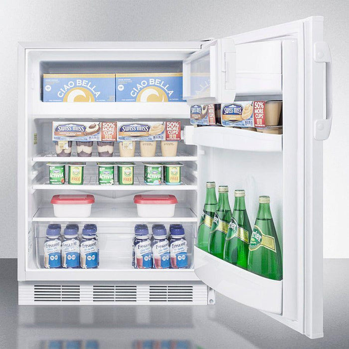 Summit 24 in. Wide Refrigerator-Freezer, ADA Compliant with 5.1 cu. ft. Capacity, 2 Wire Shelves, Right Hinge with Reversible Doors, Crisper Drawer, Cycle Defrost, ADA Compliant, Adjustable Shelves, CFC Free, Adjustable Thermostat - CT66W