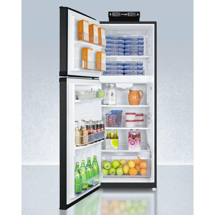 Summit 26 in. Refrigerator with 12.89 cu. ft. Total Capacity, 3.92 cu. ft. Freezer Capacity,Crisper Drawer, Frost Free Defrost, Adjustable Thermostat, CFC Free, High/Low Temperature Alarm, NIST Calibrated Temperature Display in Black - BKRF14B