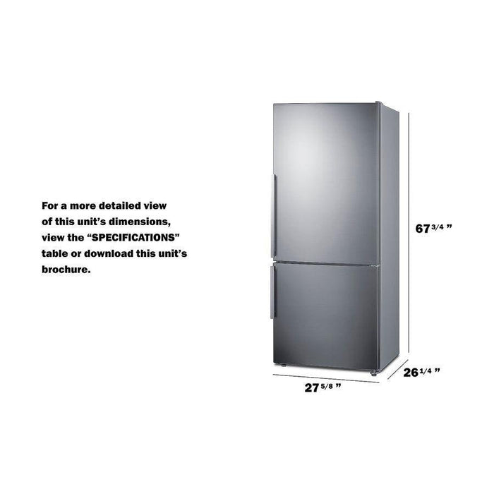 Summit 28 in. Wide Bottom Freezer Refrigerator - FFBF283SS