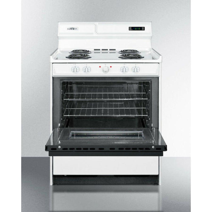 Summit 30 in. Wide Electric Coil Top Range with 4 Coil Elements, 3.69 cu. ft. Total Oven Capacity, Viewing Window, Storage Drawer - WEM2