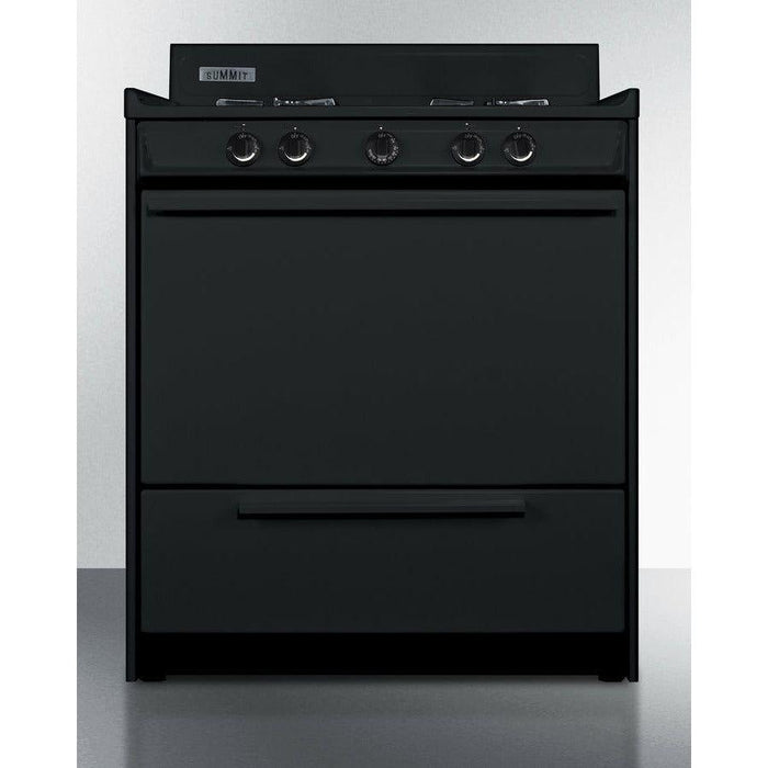 Summit 30 in. Wide Gas Range, Open Burners with 4-Open Burners, 3.69 Cu. Ft. Oven Capacity, Porcelain Cooktop, 2-Wire Racks, Push-To-Turn Knobs, Electronic Ignition - TNM2107C