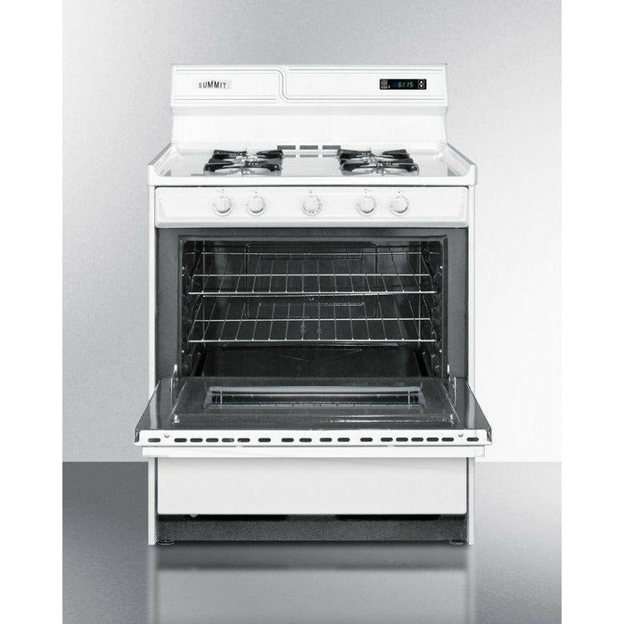 Summit 30 in. Wide Gas Range with Manual Clean, Black Glass See-Thru Door, Electronic Ignition and Clock w/ Timer - WNM2307