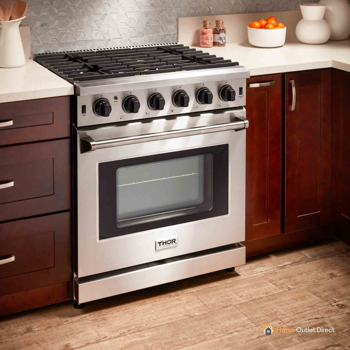 Thor Kitchen 2-Piece Appliance Package - 30-Inch Gas Range and Over-the-Range Microwave & Vent Hood in Stainless Steel