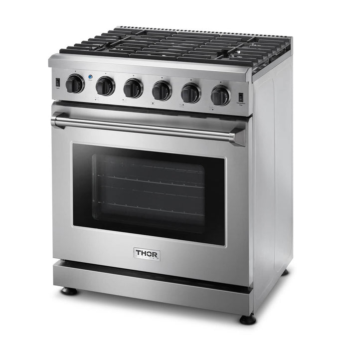 Thor Kitchen 2-Piece Appliance Package - 30-Inch Gas Range and Over-the-Range Microwave & Vent Hood in Stainless Steel