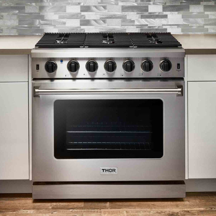 Thor Kitchen 36-Inch 6.0 Cu. Ft Single Oven Professional Gas Range in Stainless Steel (LRG3601U)