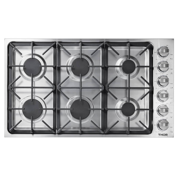 Thor Kitchen 36-Inch Professional Drop-In Gas Cooktop with Six Burners in Stainless Steel (TGC3601)