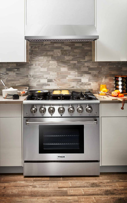 Thor Kitchen A-Series 2-Piece Appliance Package - 36-Inch Electric Range and Under Cabinet Range Hood in Stainless Steel