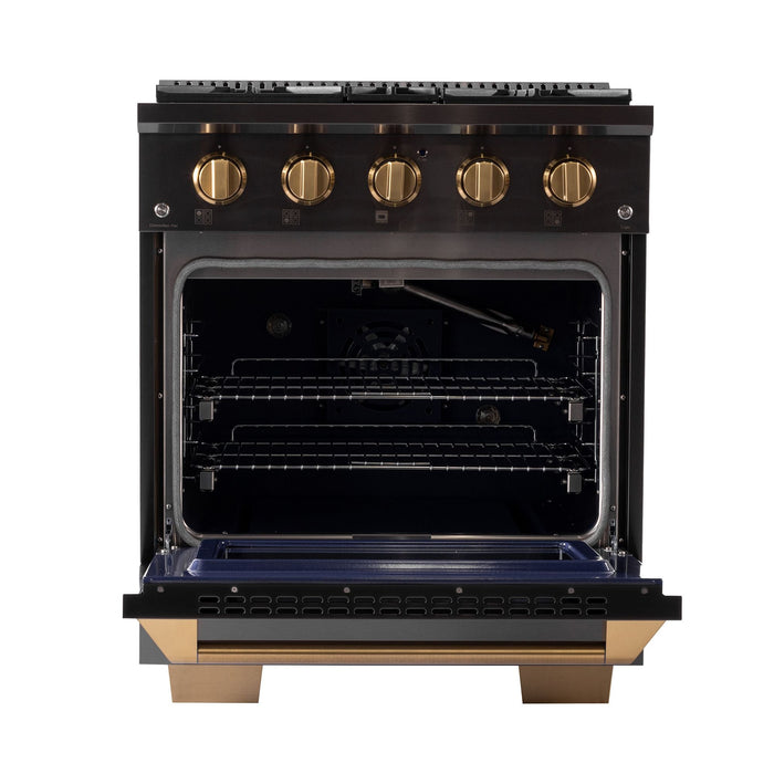 Kucht Gemstone Professional 30" 4.2 cu. ft. Dual Fuel Range in Titanium Stainless Steel with Gold Accents, KED304